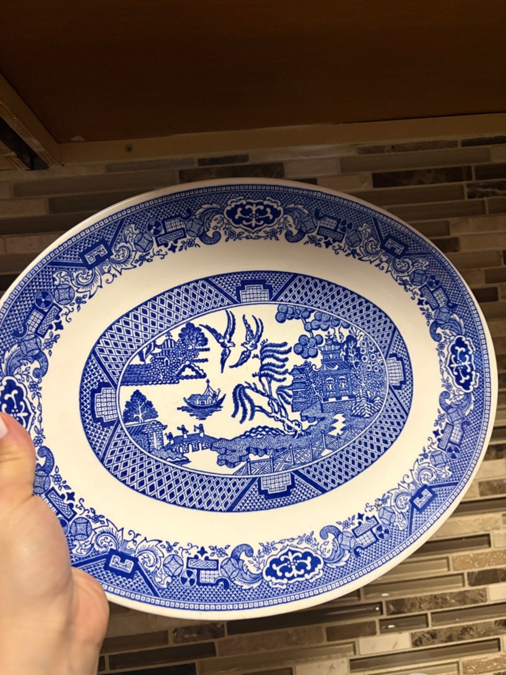 Blue Willow Pattern Oval Serving Platter 13” MCM - Picture 6 of 7